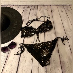 Roxy black and gold cheeky 2-piece bikini